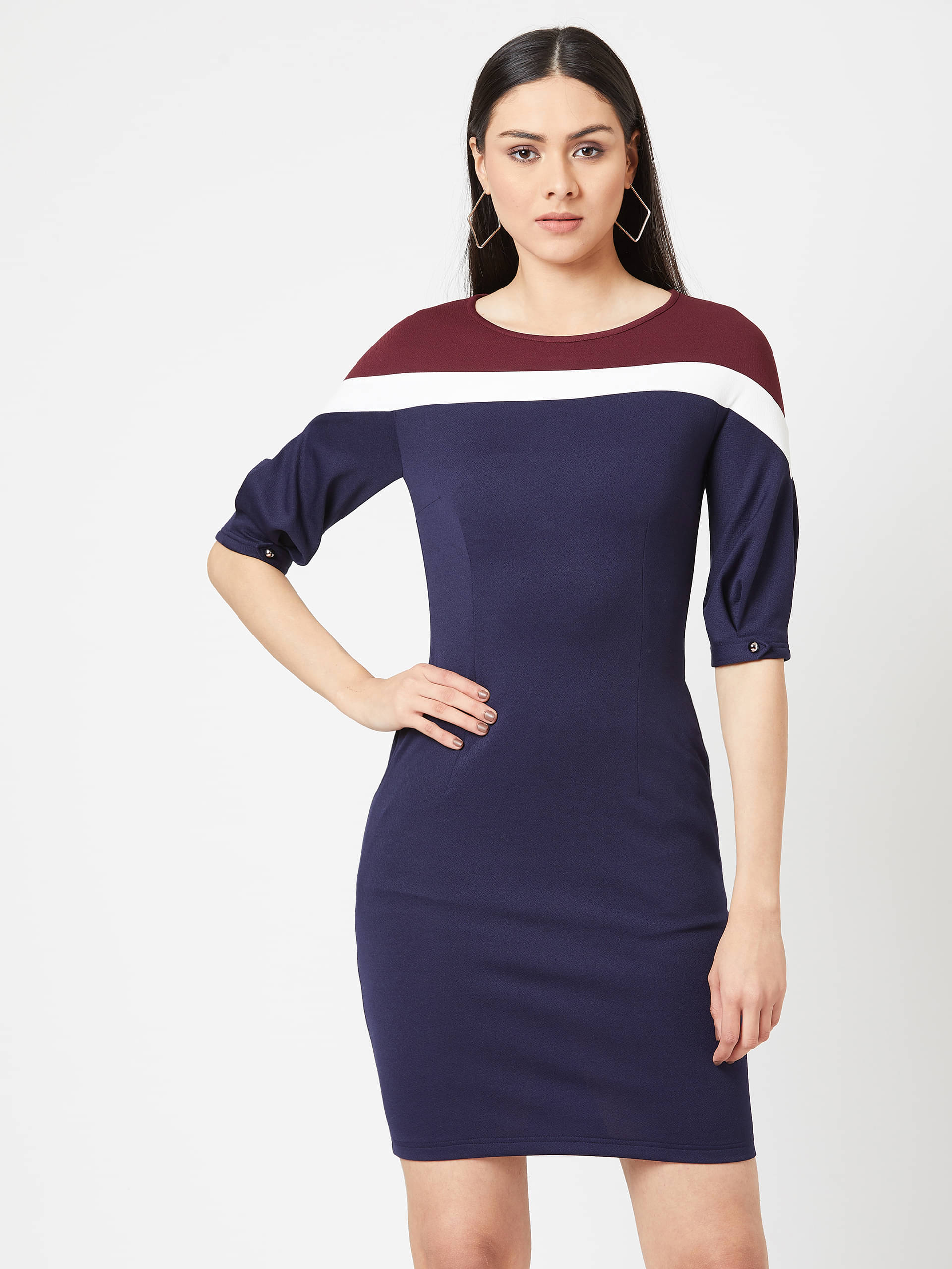 Miss Chase Women Polyester Bodycon Dress ( Navy ) Miss Chase Women Polyester Bodycon Dress ( Navy )
