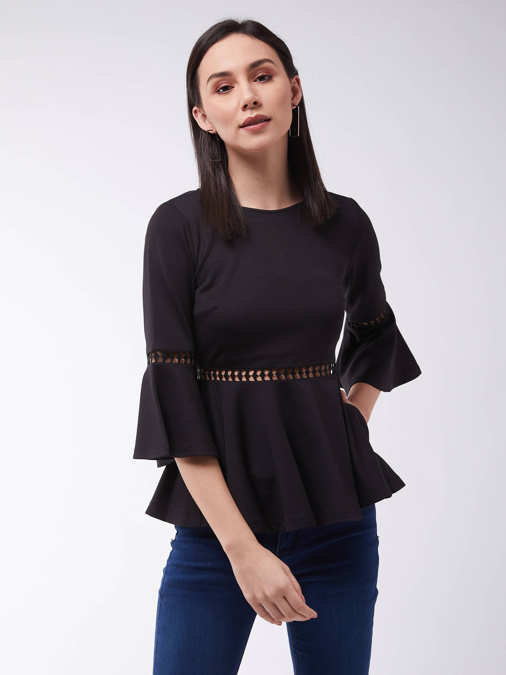 Miss Chase Women's Polyester Peplum Top ( Black ) Miss Chase Women's Polyester Peplum Top ( Black )