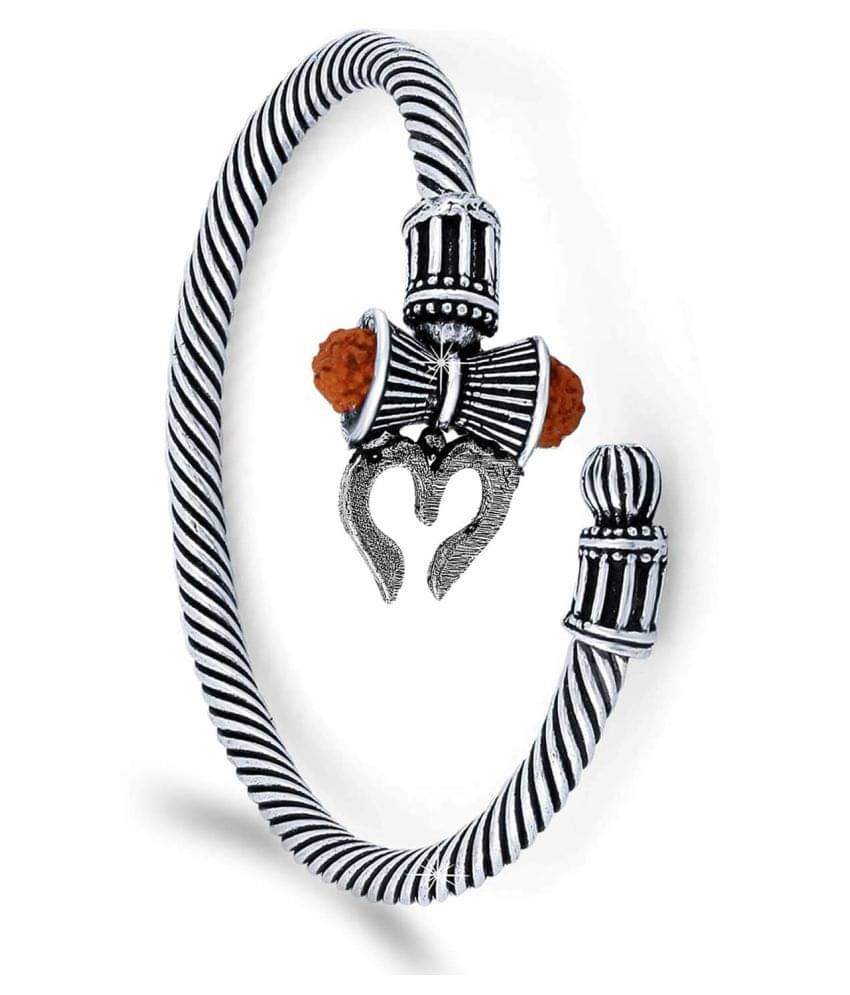 SILVER SHINE Adjustable  Trishul Damroo Rudraksha Bahubali Kada Bracelet Mahakal For Men Boys Girls     			SILVER SHINE Adjustable  Trishul Damroo Rudraksha Bahubali Kada Bracelet Mahakal For Men Boys Girls