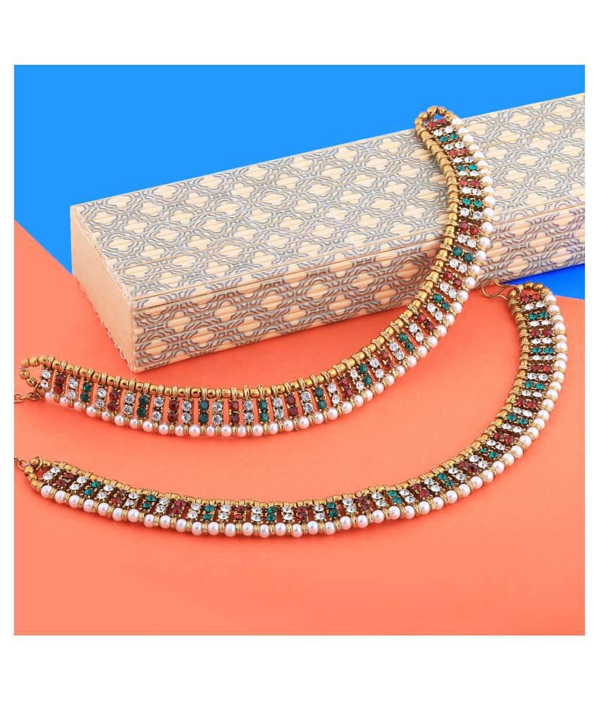 SILVER SHINE Gold plated Traditional Multi Color Anklet for Women And Girl - Anklets | Buy online on ZillyBuy