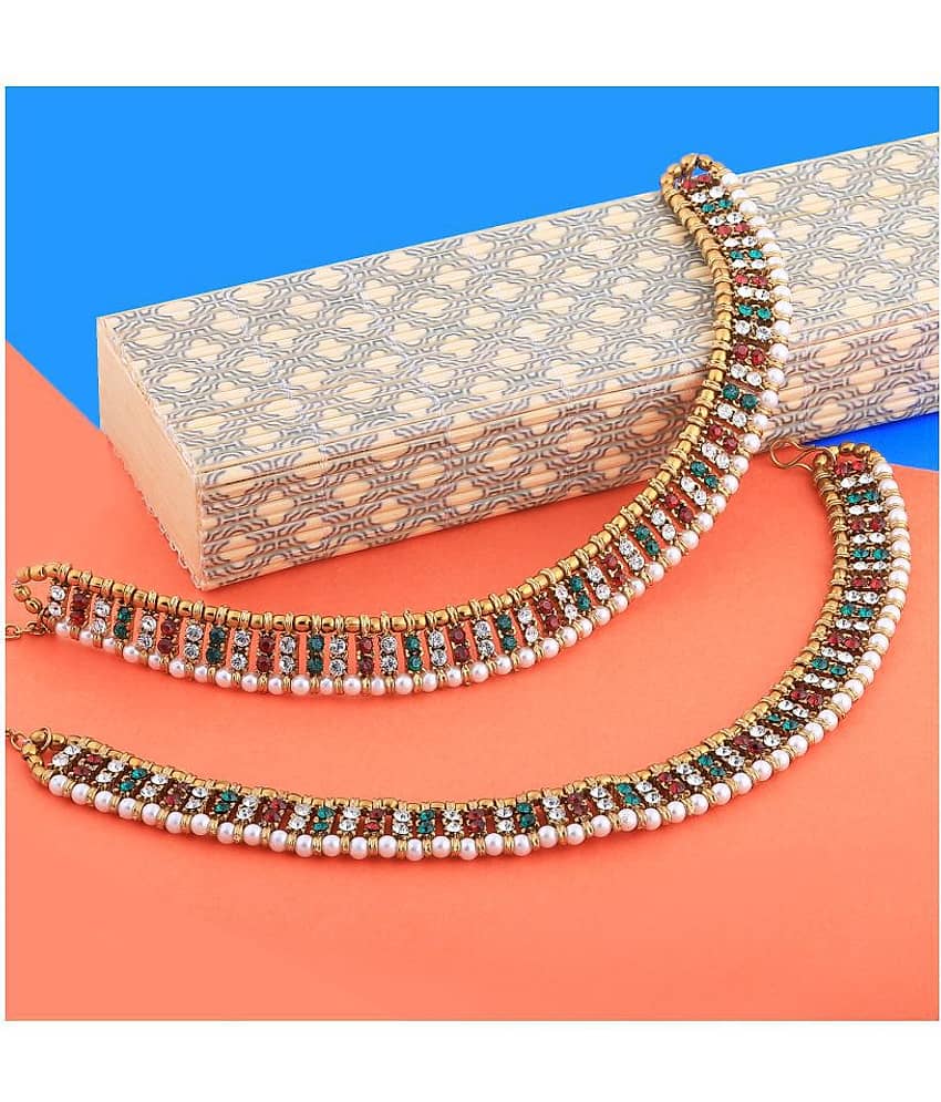 SILVER SHINE Gold plated Traditional Multi Color Anklet for Women And Girl - Anklets | Buy online on ZillyBuy