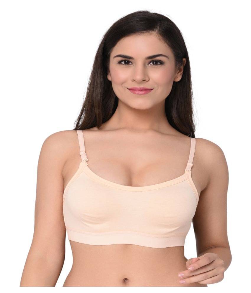     			Elina Beige Cotton Solid Sports Bra