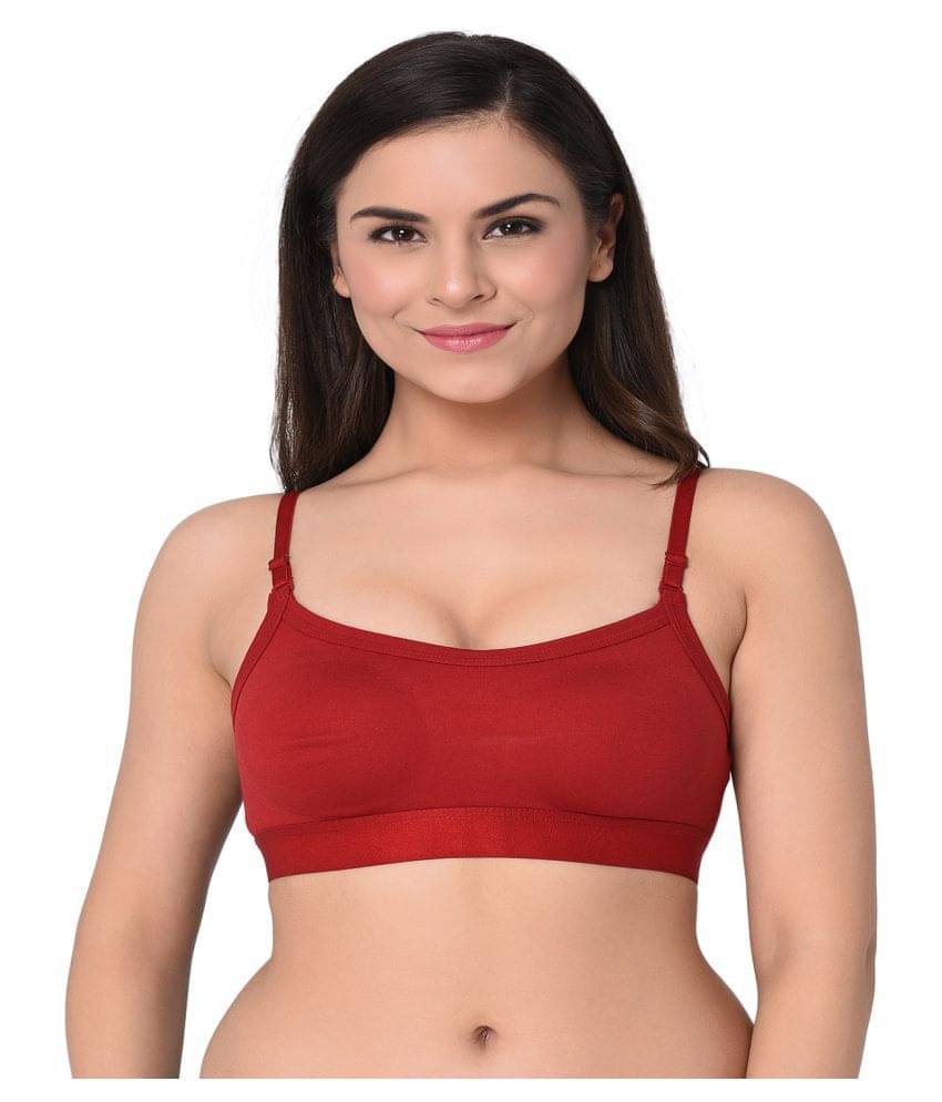     			Elina Maroon Cotton Solid Sports Bra