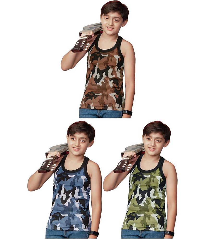 Rupa Frontline Green, Bue and Brown Cotton Sleeveless Military Print Vests for Kids/Boys Pack of 3 - Nightwear & Loungewear | Buy online on ZillyBuy