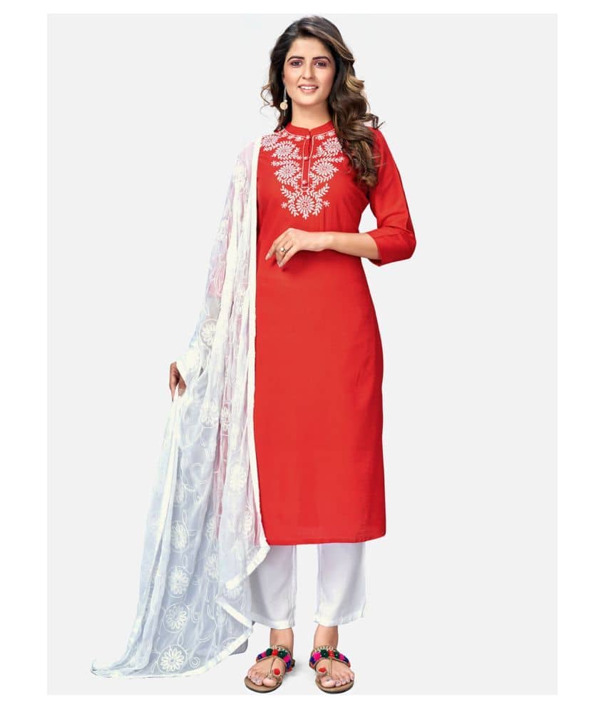 Vbuyz - Red Straight Rayon Women's Stitched Salwar Suit ( Pack of 1 )