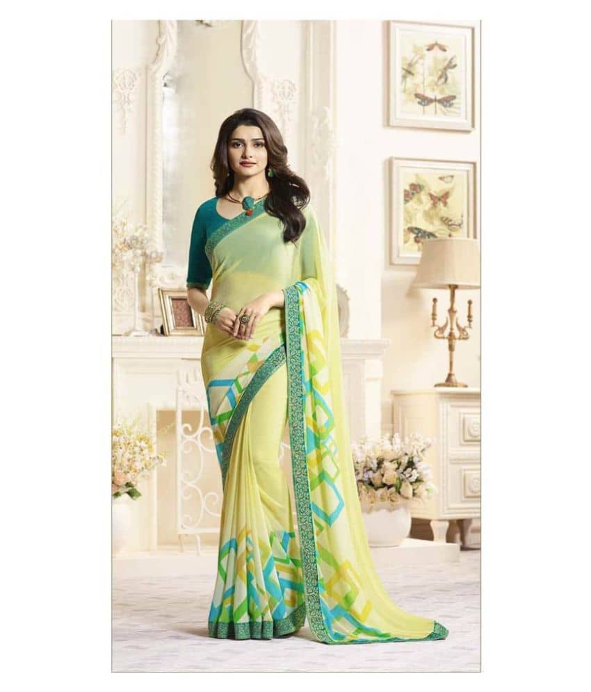 Gazal Fashions Chiffon Printed Saree With Unstitched Blouse Piece ( Multicolor ) - Sarees | Buy online on ZillyBuy