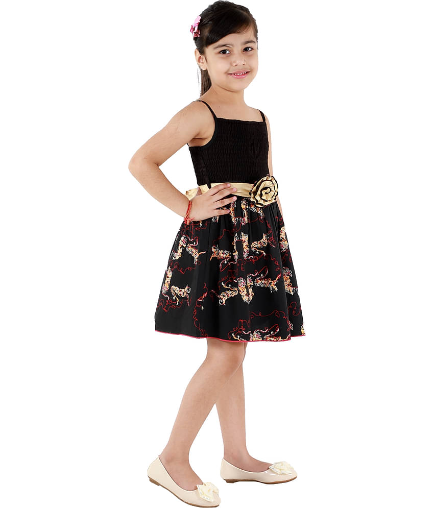 Kids Cave Crepe A-line For Girls ( Pack of 1 , Black )