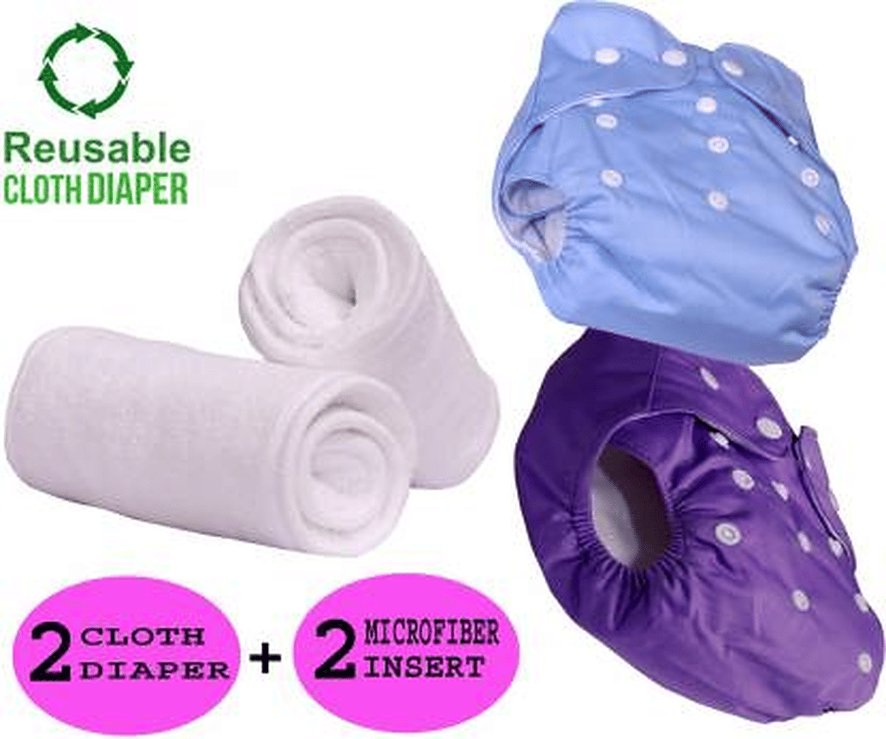 Little Warriors Waterproof Reusable Washable Cloth Diaper Nappies WITH INSERT (5 layers) - S -M  (2 Diapers+2 Inserts)