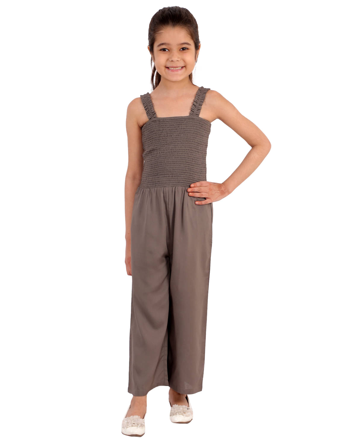     			Kids Cave Girls Rayon Jumpsuit ( Pack of 1 , Grey )