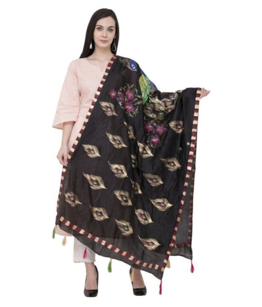 A R Silk Black Art Silk Animal Print Dupatta A R Silk Black Art Silk Animal Print Dupatta