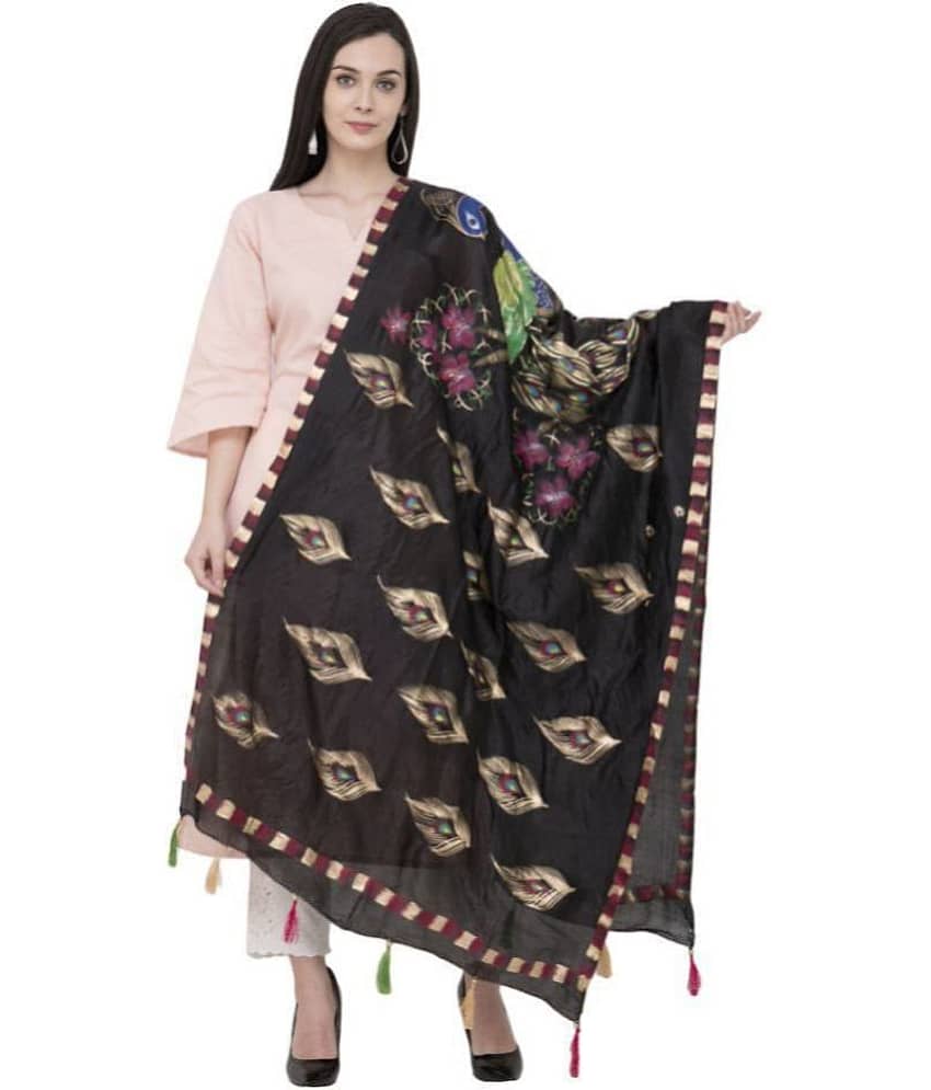 A R Silk Black Art Silk Animal Print Dupatta - Dupattas & Shawls | Buy online on ZillyBuy