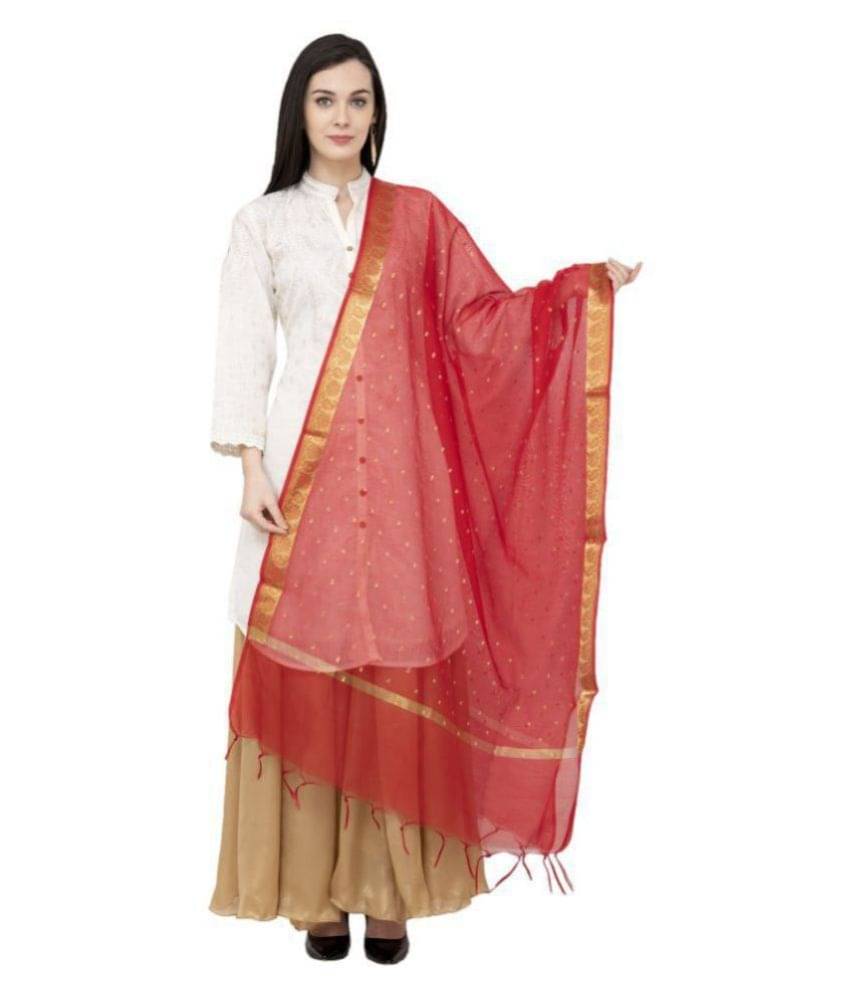     			A R Silk Red Chanderi Hand Embroidered Dupatta
