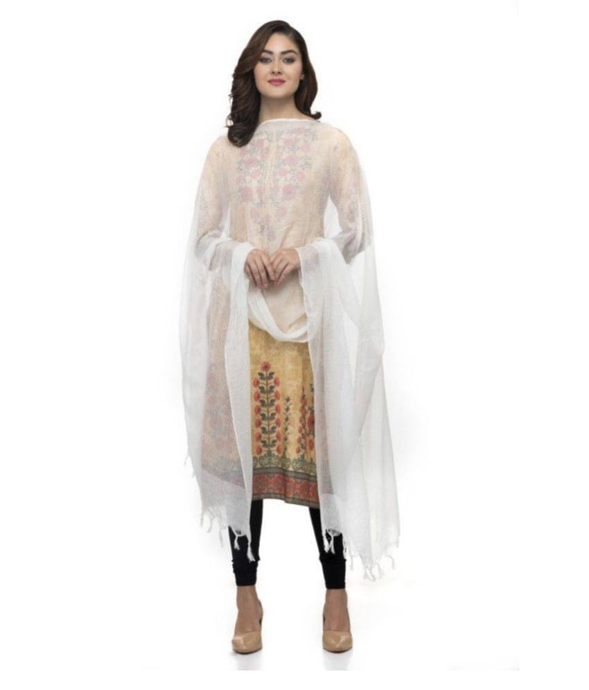     			A R Silk White Cotton Checkered Dupatta