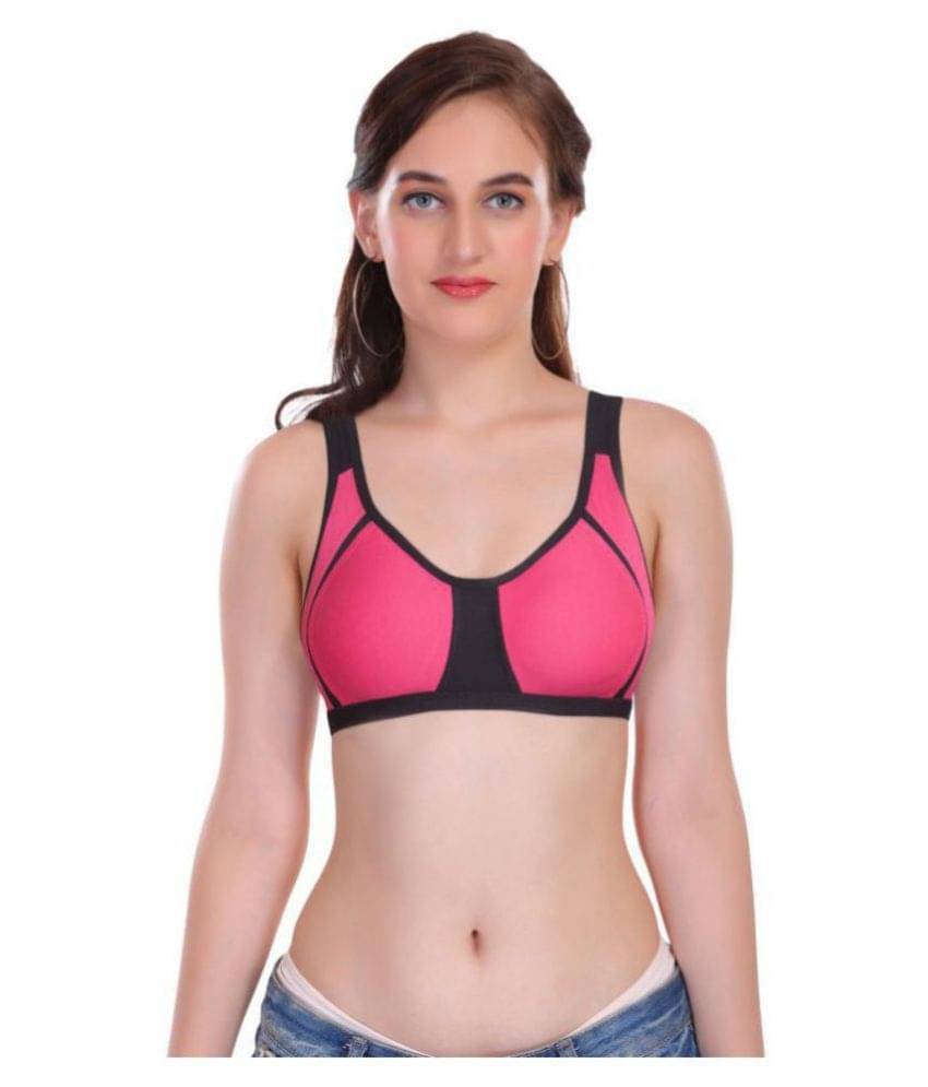     			Featherline Pink Poly Cotton Color Blocking Sports Bra