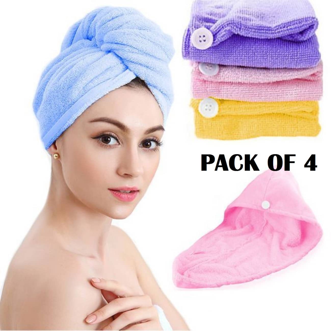 GLOBLE ENTERPRISE Microfiber Hair Wrap Towel Drying Bath Spa Head Cap Turban Wrap ( PACK OF 4 )