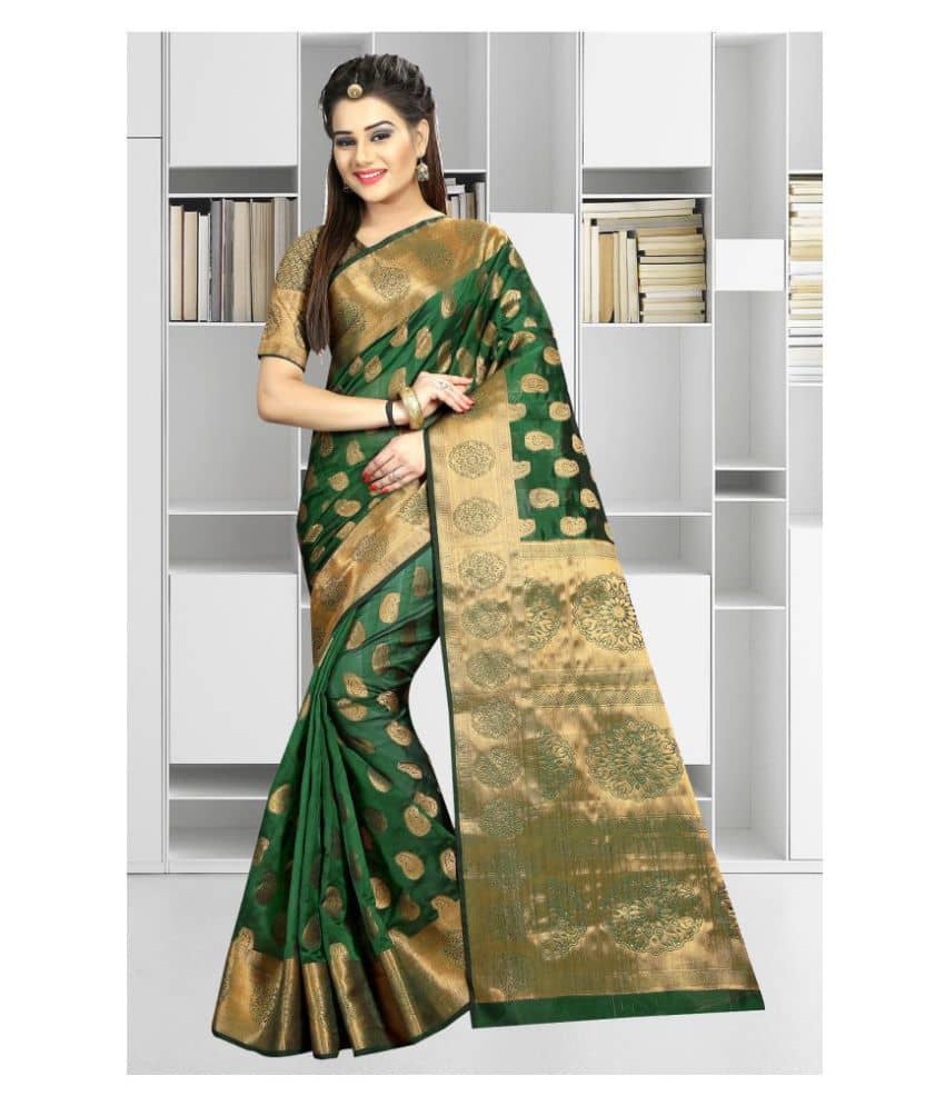 Gazal Fashions Banarasi Silk Embroidered Saree With Unstitched Blouse Piece ( Multicolor ) - Sarees | Buy online on ZillyBuy