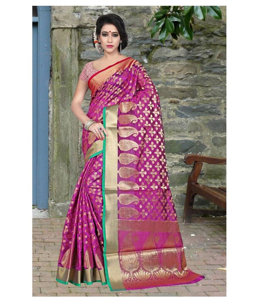     			Gazal Fashions Silk Blend Printed Saree With Unstitched Blouse Piece ( Pink )
