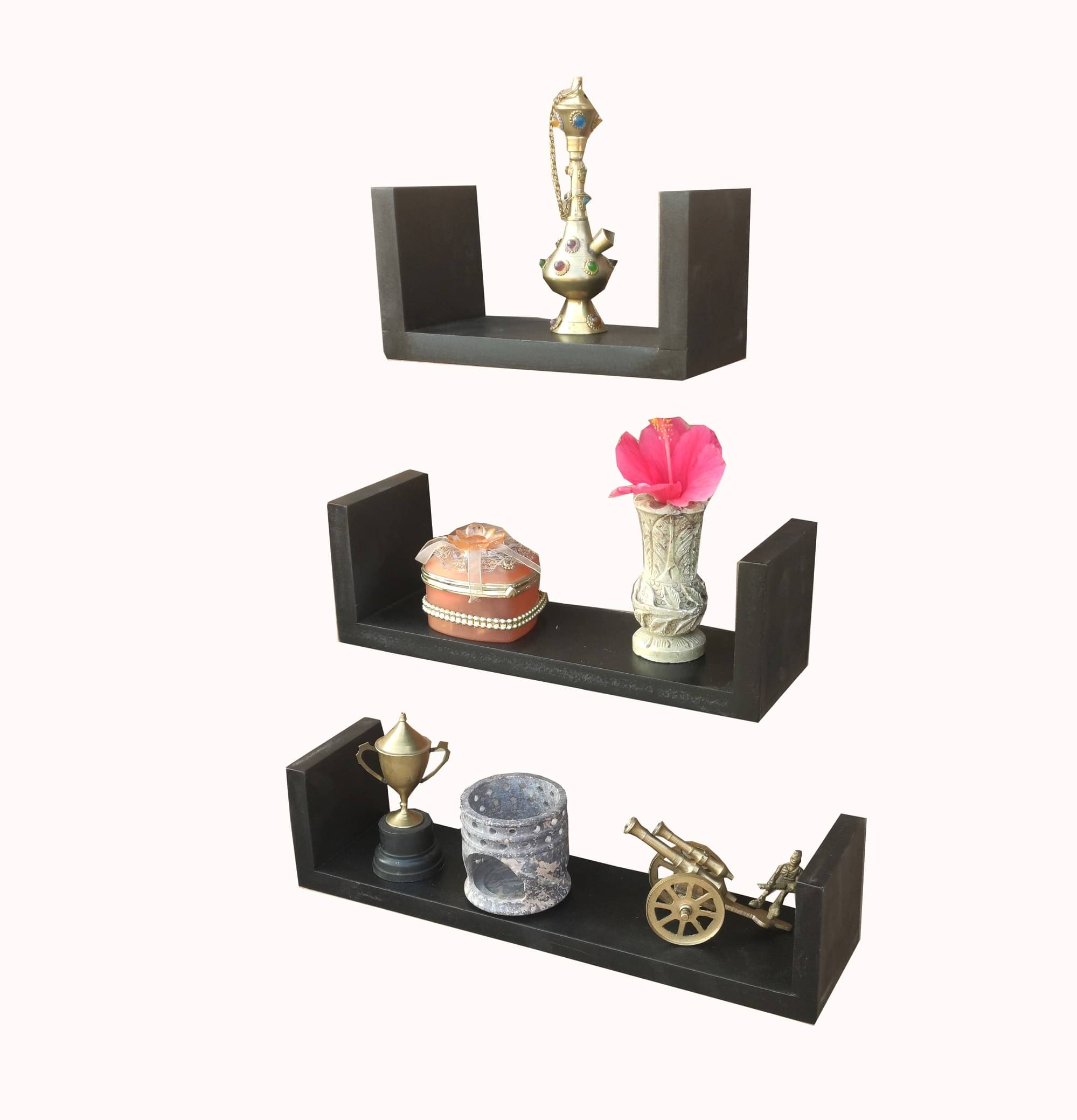     			TFS Floating Shelves Black Wood - Pack of 3