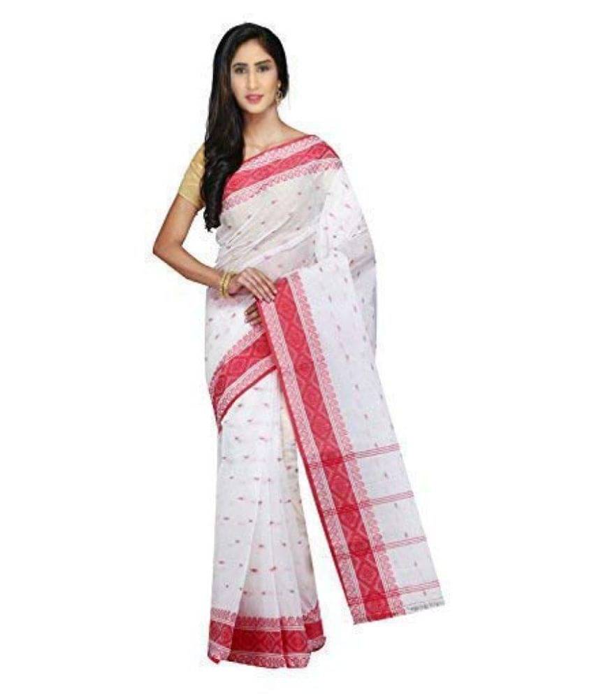 dB DESH BIDESH Bengal cotton Saree Without Blouse Piece ( Red,White ) dB DESH BIDESH Bengal cotton Saree Without Blouse Piece ( Red,White )
