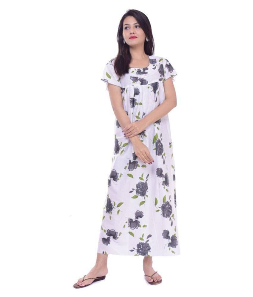     			Apratim Cotton Nighty & Night Gowns - White