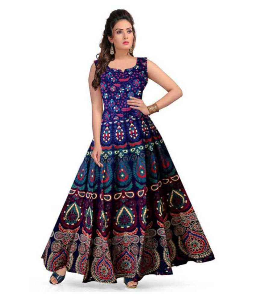 Frionkandy Cotton Blue A- line Dress