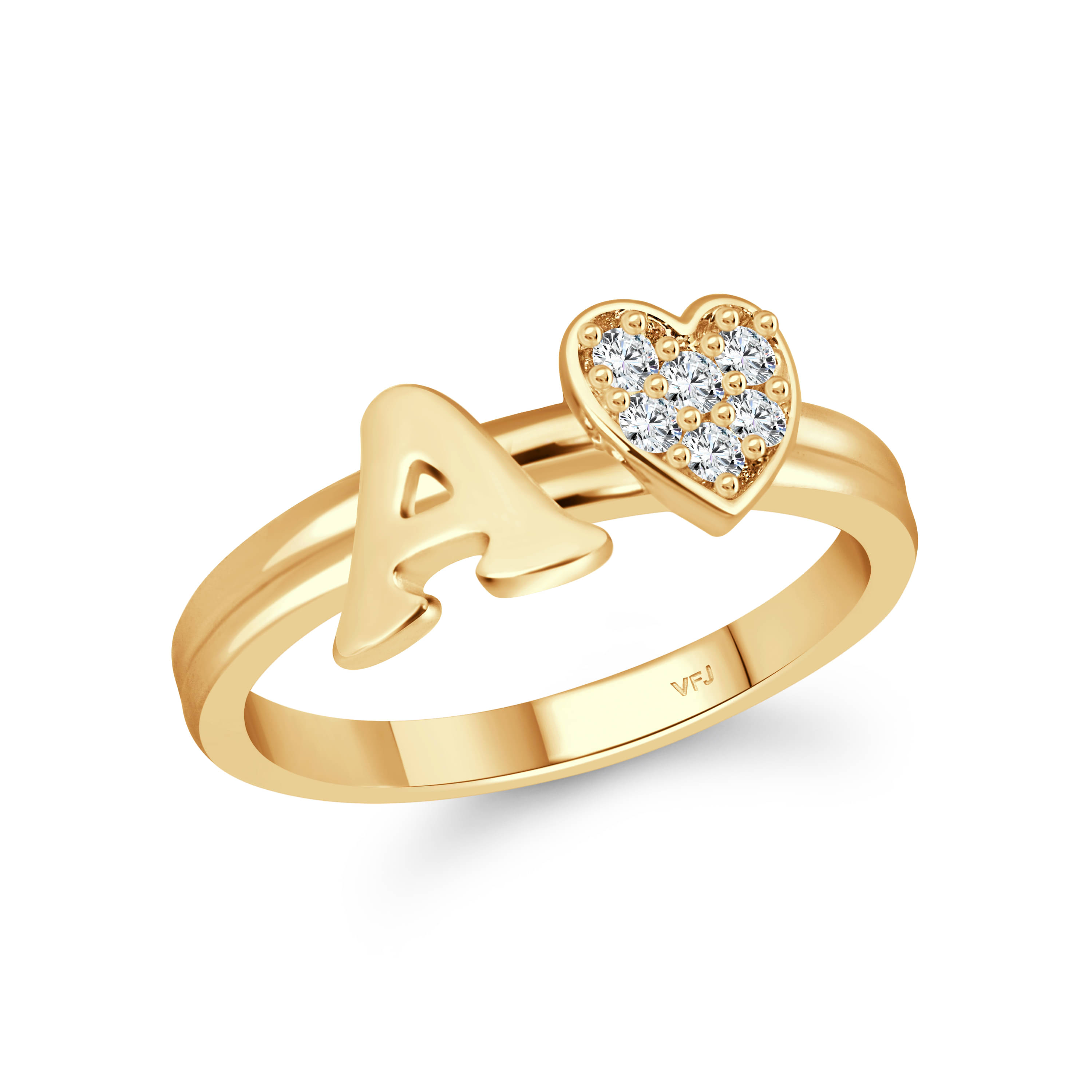 Vighnaharta cz alloy Gold plated Valentine collection Initial '' A'' Letter with heart ring alphabet collection for women and Girls Vighnaharta cz alloy Gold plated Valentine collection Initial '' A'' Letter with heart ring alphabet collection for women and Girls