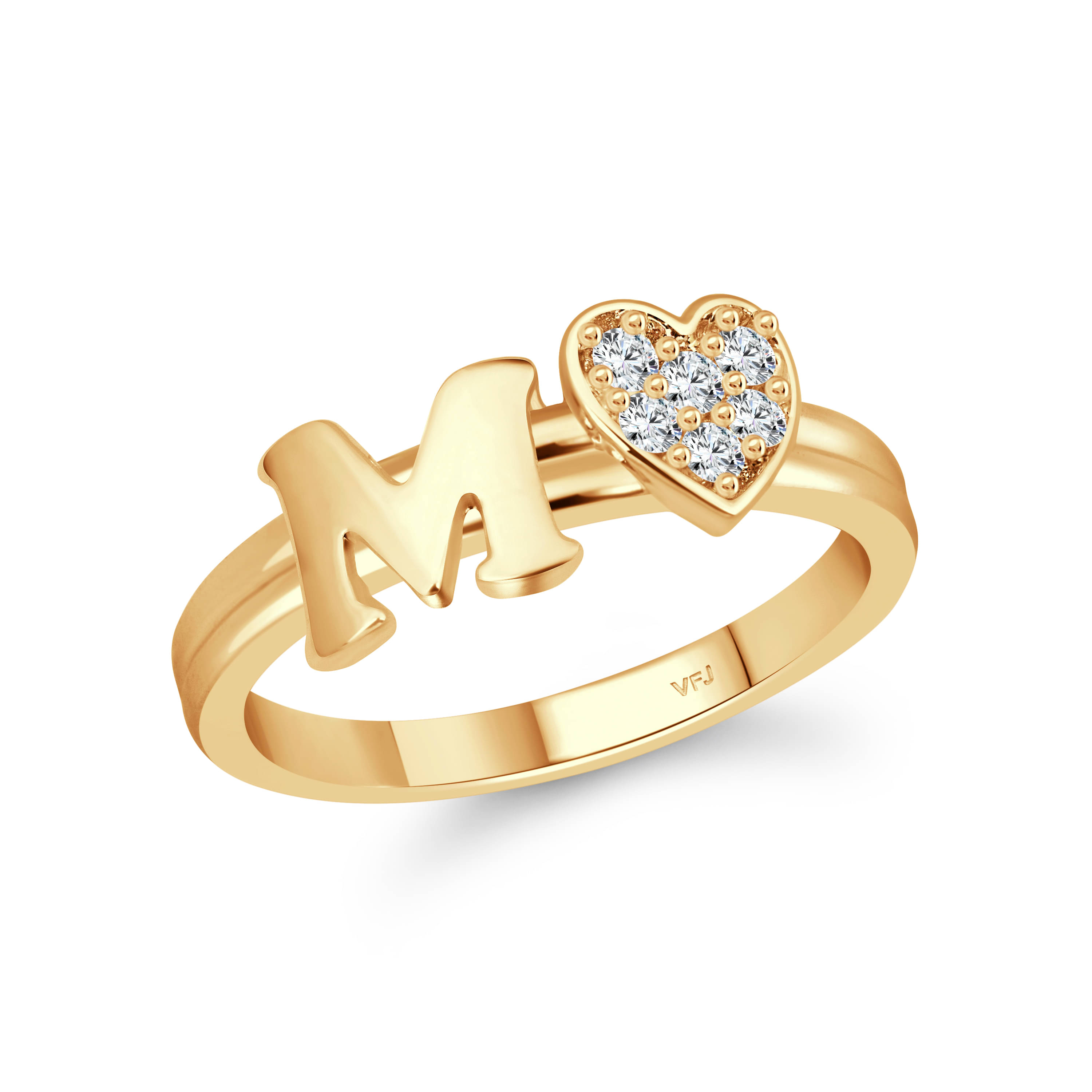     			Vighnaharta cz alloy Gold plated Valentine collection Initial '' M '' Letter with heart ring alphabet collection for women and Girls