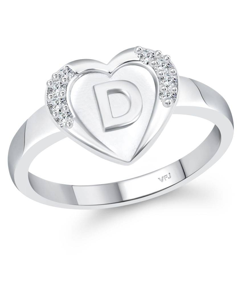 Vighnaharta cz alloy Rhodium plated Valentine collection Initial '' D '' Letter in heart ring alphabet collection for women and Girls Vighnaharta cz alloy Rhodium plated Valentine collection Initial '' D '' Letter in heart ring alphabet collection for women and Girls