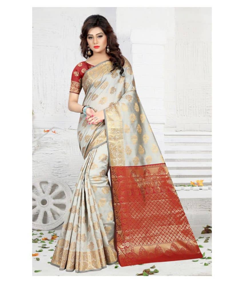 Gazal Fashions Banarasi Silk Printed Saree With Unstitched Blouse Piece ( Multicolor ) - Sarees | Buy online on ZillyBuy