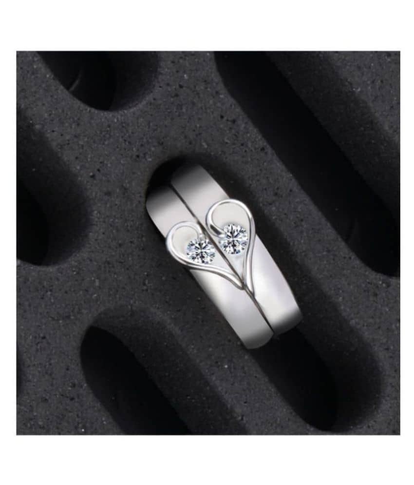 Silver Shine Silver Plated Solitaire Adjustable Couple ring for Men and Women,Couple ring for Girls and Boys-2 pieces