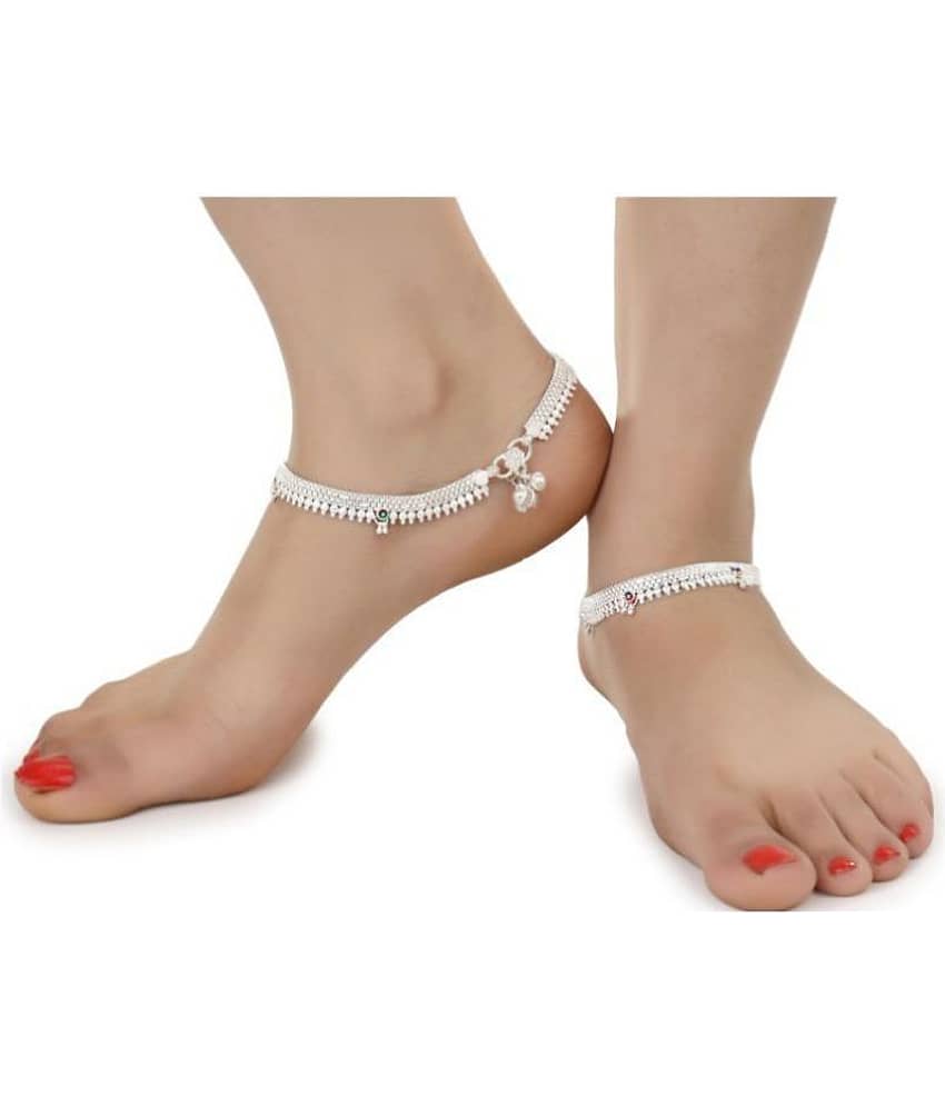 AanyaCentric Indian Traditional Ethnic Fancy Foot Jewelry Silver Plated White Metal Alloy Ghungru Paijan Payals Pajeb Leg Chains Trendy Designs Artificial Anklet Pairs for Woman and Girl - Anklets | Buy online on ZillyBuy