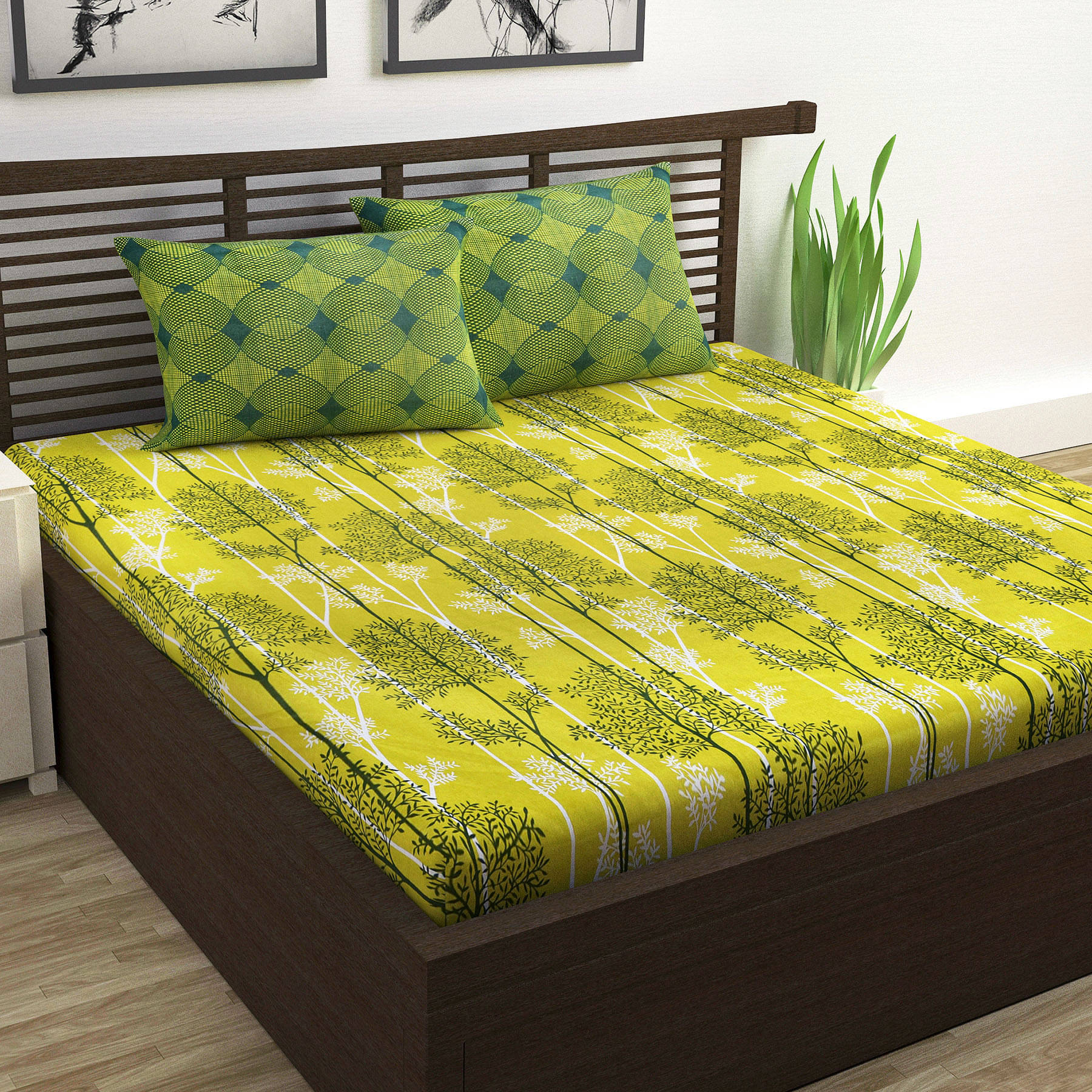 DIVINE CASA Cotton Double Bedsheet ( Yellow ) DIVINE CASA Cotton Double Bedsheet ( Yellow )