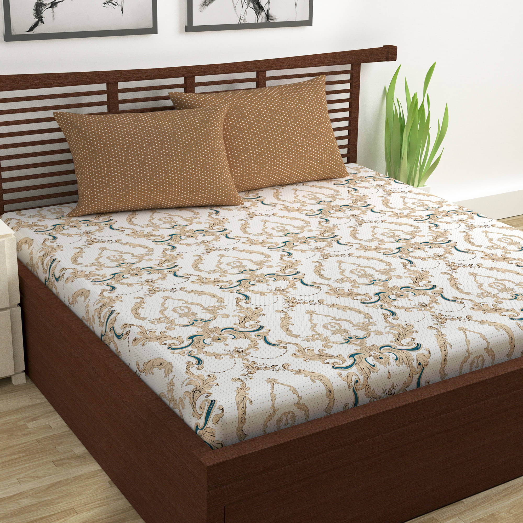     			DIVINE CASA Cotton Double Bedsheet ( Beige )