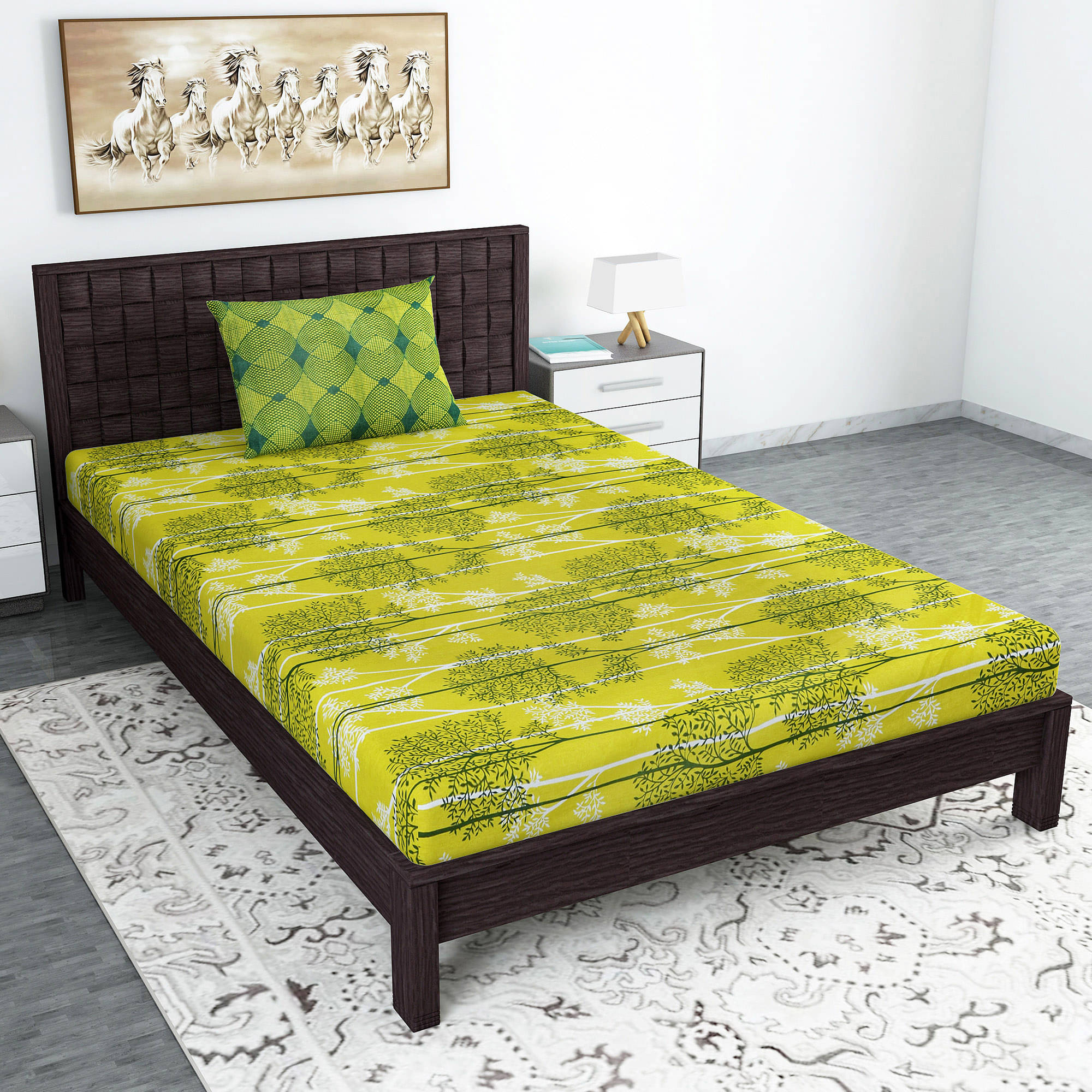DIVINE CASA Cotton Single Bedsheet ( Yellow )     			DIVINE CASA Cotton Single Bedsheet ( Yellow )