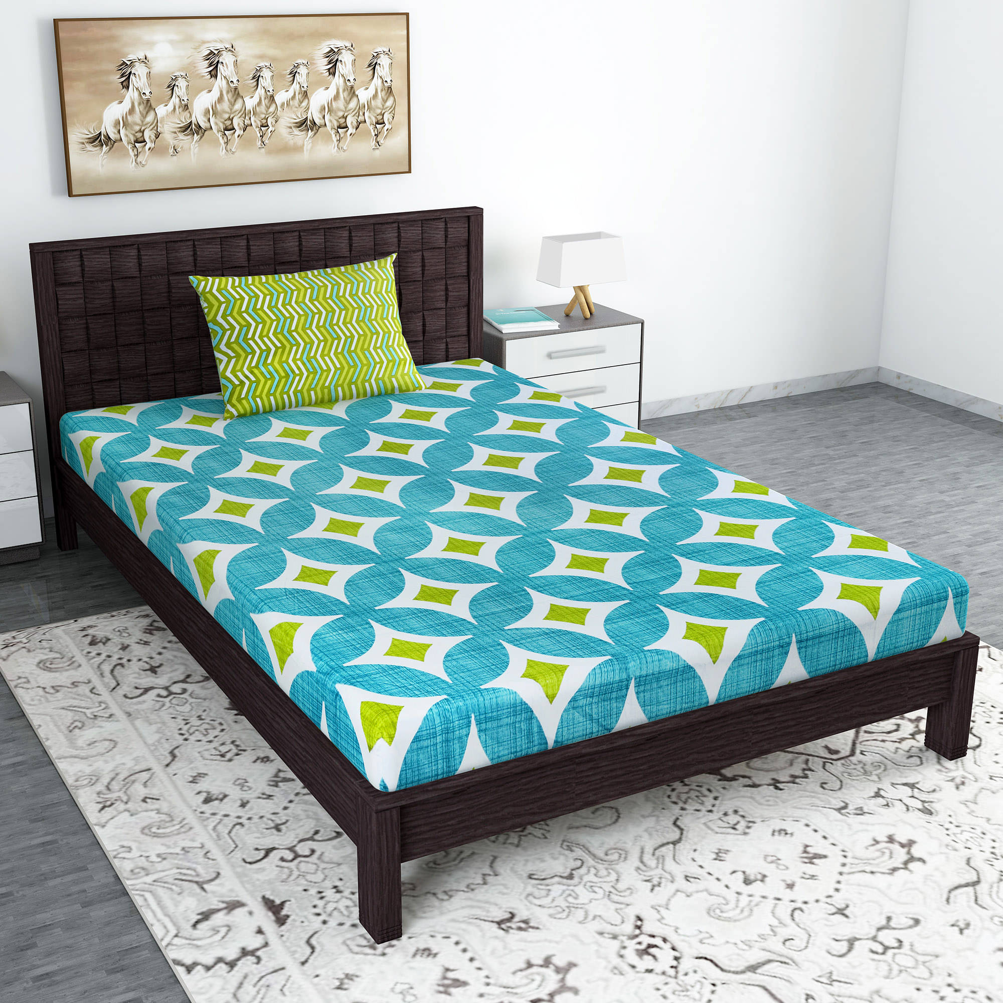     			DIVINE CASA Cotton Single Bedsheet ( Blue )