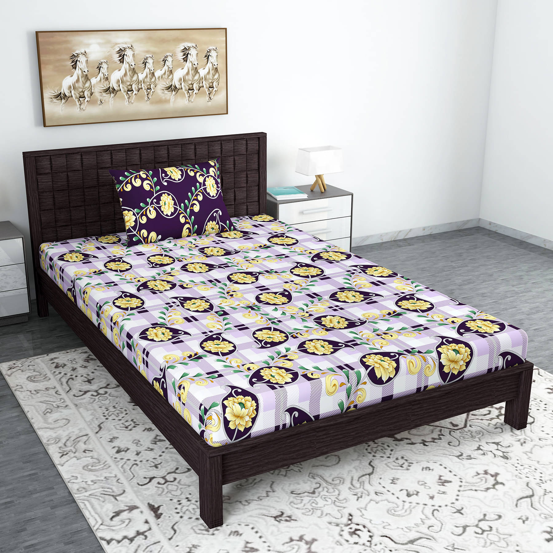     			DIVINE CASA Cotton Single Bedsheet ( Yellow )