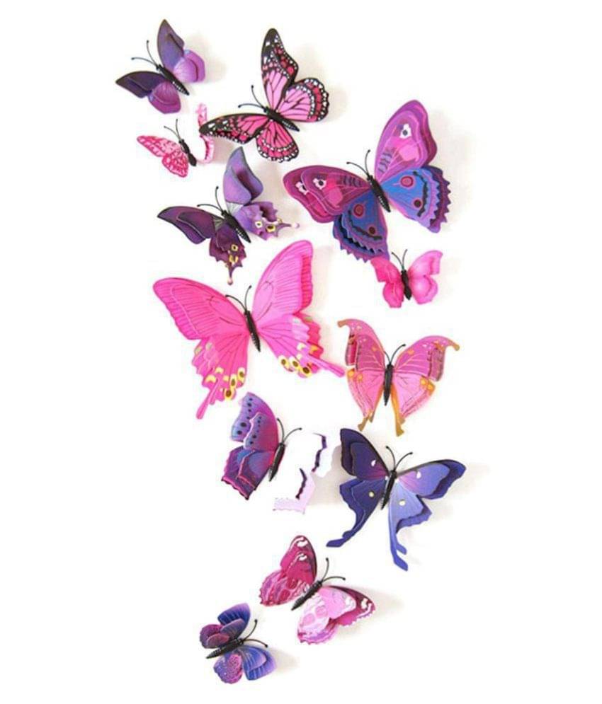     			Idream Double Layer Purple Butterfly Magnet Nature 3D Sticker ( 12 x 9 cms )