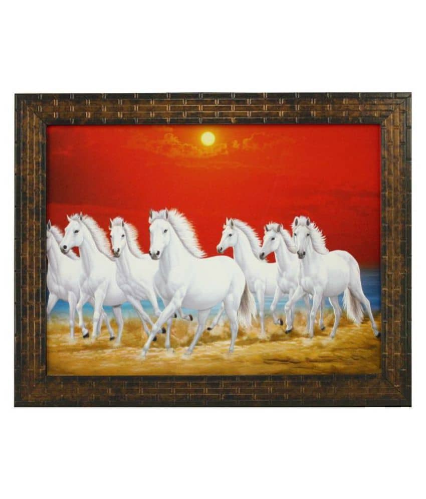 Indianara Seven Horse Vastu Painting With Frame (Without Glass)