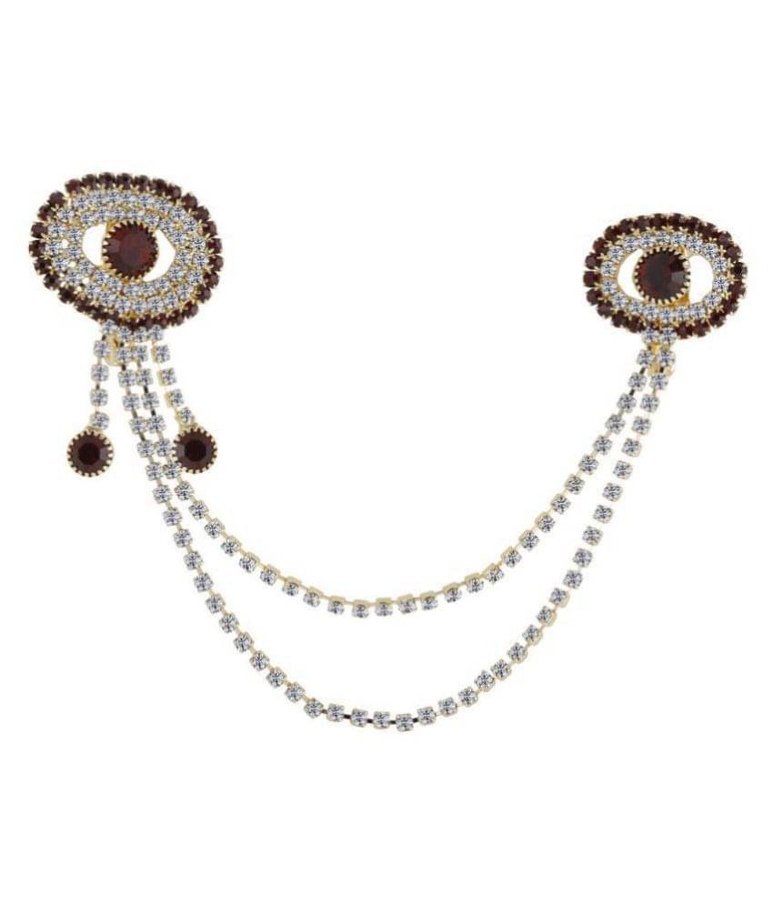 Silver Shine Traditional Gold Plated Exlusive Maroon Colour and White Diamond Studded Designer Wedding Brooch For Unisex Jewellery Silver Shine Traditional Gold Plated Exlusive Maroon Colour and White Diamond Studded Designer Wedding Brooch For Unisex Jewellery