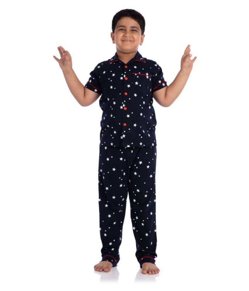Nite Flite Pack of 1 Boys 100% Cotton Nightsuit Set ( Navy Blue ) - Nightwear & Loungewear | Buy online on ZillyBuy