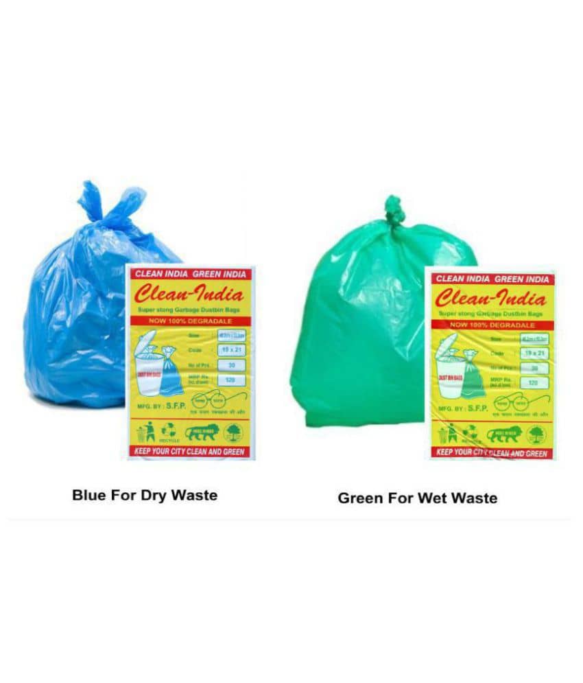 C-I - (4 Packs) Blue & Green 19X21 Garbage Bags| 4 packs (120 Pcs) - 2 packs of 60 Pcs (Green for wet waste) + 2 packs of 60 Pcs (Blue for dry waste)|Medium Disposable Garbage Bags for Wet and Dry Waste | Dustbin Bags For kitchen and home