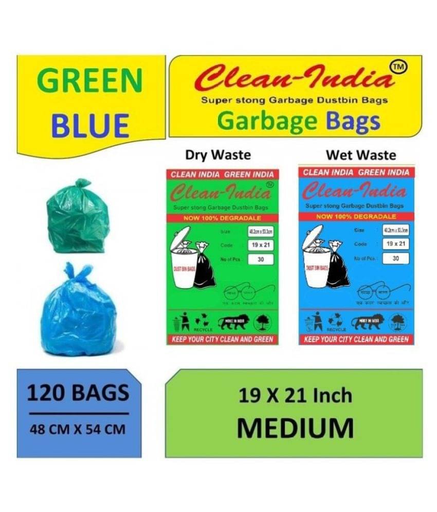 C-I - 4 Packs Medium Disposable Garbage Bags for Wet and Dry Waste (60 Pcs Blue and 60 pcs Green) -2 Packs Each C-I - 4 Packs Medium Disposable Garbage Bags for Wet and Dry Waste (60 Pcs Blue and 60 pcs Green) -2 Packs Each