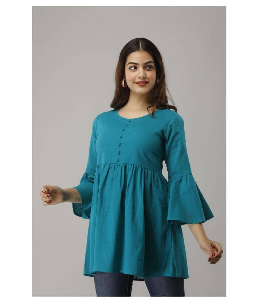     			FabbibaPrints Women's Cotton Empire Top ( Turquoise )