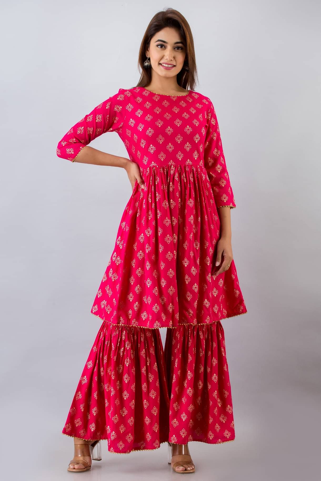FabbibaPrints Rayon Kurti With Sharara And Gharara - Stitched Suit FabbibaPrints Rayon Kurti With Sharara And Gharara - Stitched Suit
