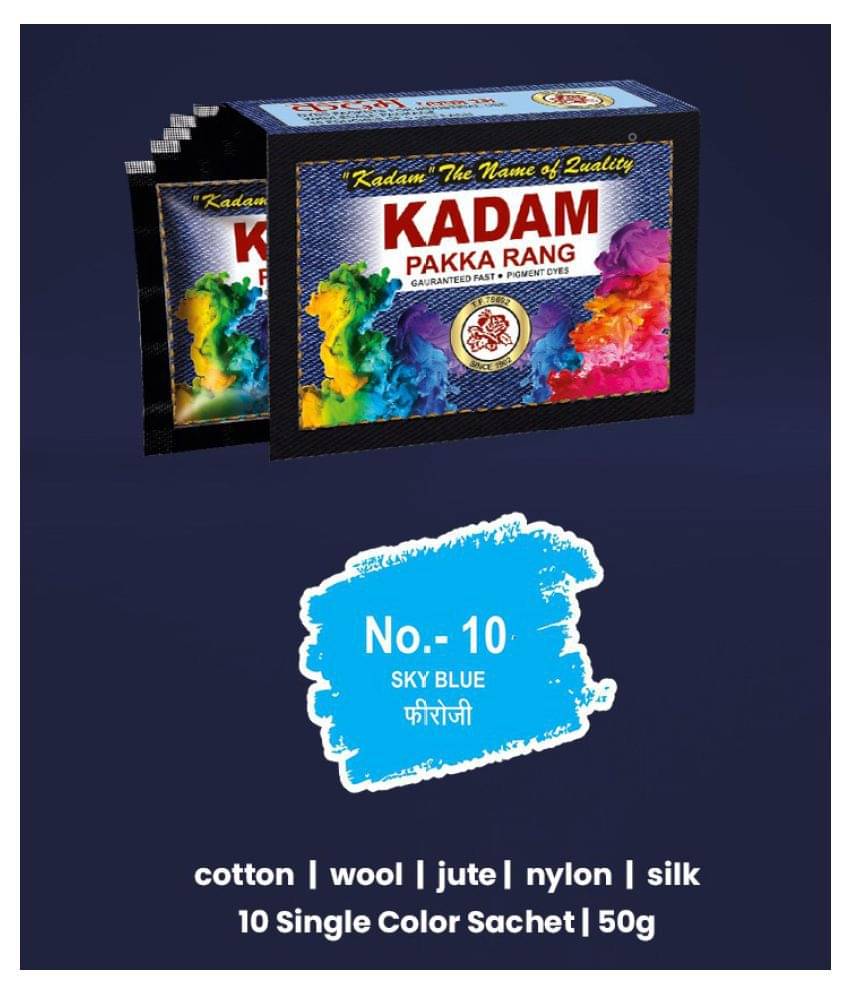     			KADAM Fabric Dye Colour, Shade 10 Sky Blue, Pack of 10 Single Color Pouches