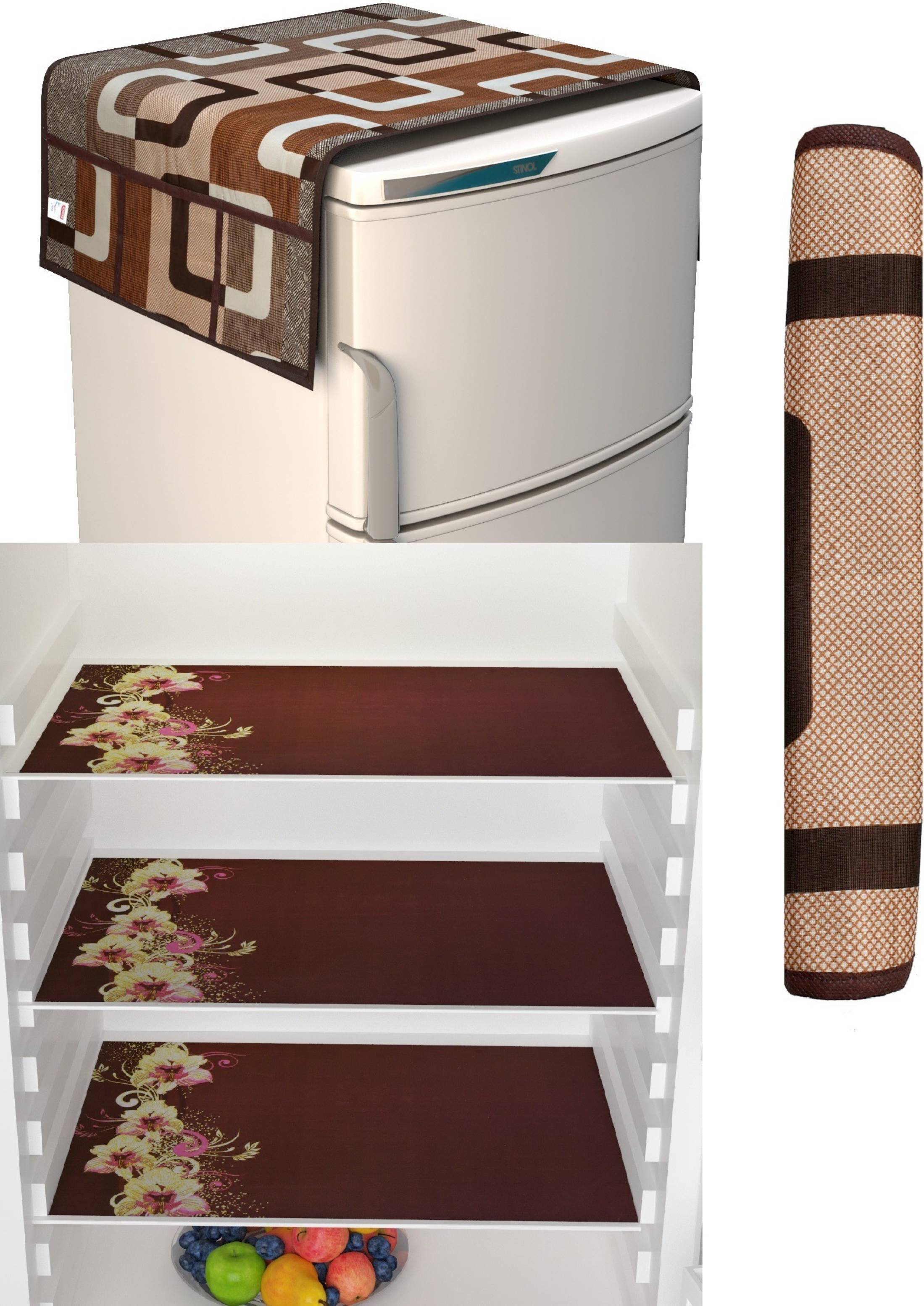     			Shaphio (3 PVC Fridge Mats+1 Fridge Handle Cover + 1 Jute Fridge Top Cover)