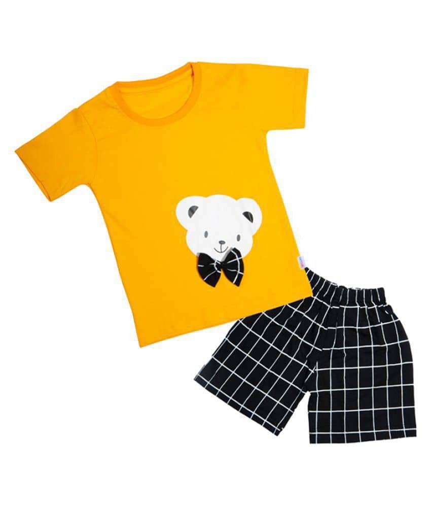 CATCUB Unisex for Baby Cotton Blend T Shirts & Shorts ( Yellow )