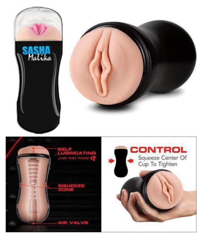 KAMAHOUSE SASHA MALIKA MALE POCKET PUSSY MASTURBATOR CUP WITH FREE LUBE-U.S.A