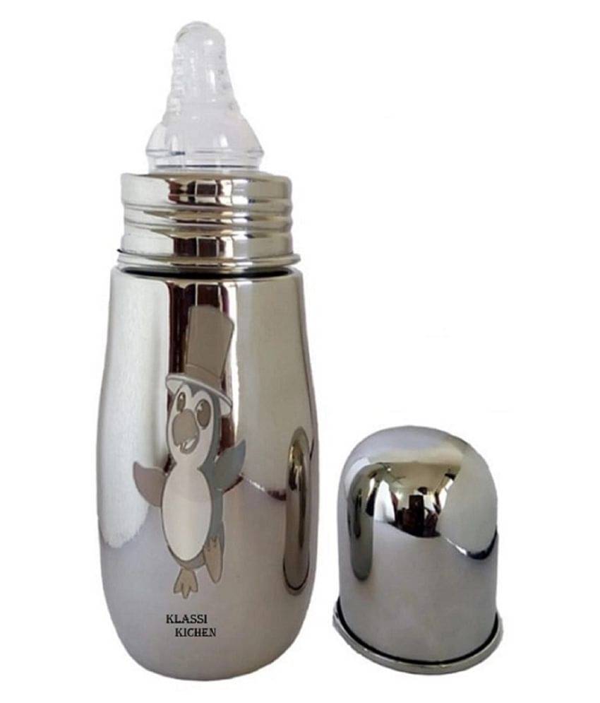 KLASSI KICHEN Penguin Designer Stainless steel baby milk feeding bottle with Extra Silicone Nipple - 200 BELLY KLASSI KICHEN Penguin Designer Stainless steel baby milk feeding bottle with Extra Silicone Nipple - 200 BELLY