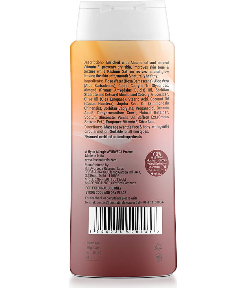Lass Naturals Almond Saffron Non-Greasy Quick Absorbing Lotion Body Lotion ( 100 mL )